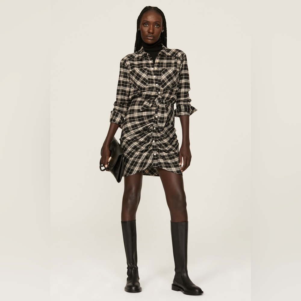 NWT Veronica Beard Sierra Dress in Black Gold Plaid Size 4.